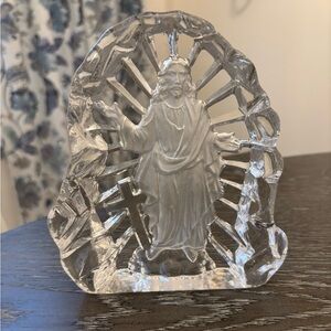 Frosted Reverse Pressed Crystal Jesus Religious Figurine/Paperweight